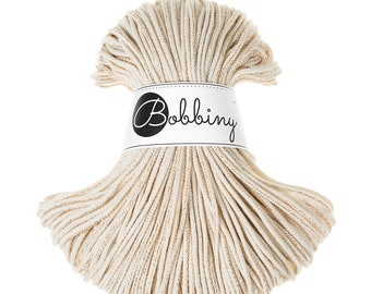 Bobbiny Golden Natural Cotton Cord 3mm, 108 yards (100 meters) - Braided cotton cord, certified recycled cotton cord