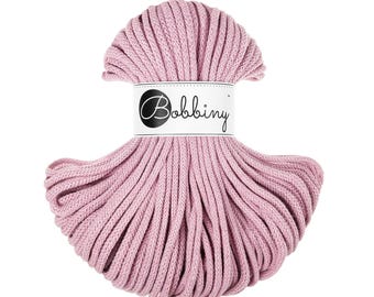 Bobbiny Dusty Rose Cotton Cord: 5mm Braided Recycled Cotton (54 yards)