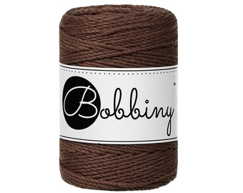 Bobbiny 3ply Chocolate Brown Baby Macrame cord 1.5mm, 108 yards (100 meters) - 3-strand macrame rope, certified recycled macrame rope