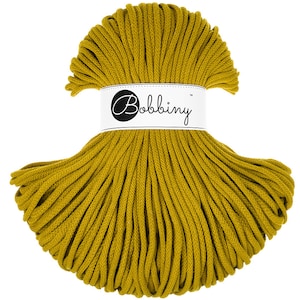Bobbiny Spicy Yellow Cotton Cord 5mm, 108 yards (100 meters) - Braided cotton cord, certified recycled cotton cord