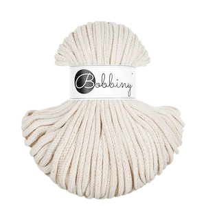 Bobbiny Golden Natural Cotton Cord 5mm,54 yards (50 meters) - Braided cotton cord, certified recycled cotton cord