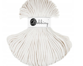 Bobbiny Off White Cotton Cord: 5mm Braided Recycled Cotton (54 yards)