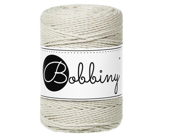 Bobbiny 3ply Cashmere Beige Baby Macrame cord 1.5mm, 108 yards (100 meters) - 3-strand macrame rope, certified recycled macrame rope