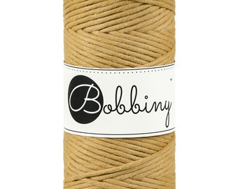 Bobbiny Mustard Macrame Cord 3mm, 108 yards (100 meters) - Single twist macrame cord, certified recycled macrame cord