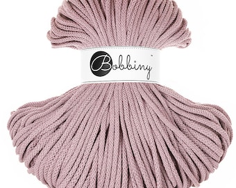Bobbiny Mauve Cotton Cord: 5mm Braided Recycled Yarn (108 yards)