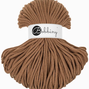 Bobbiny Caramel Cotton Cord 5mm, 108 yards (100 meters) - Braided cotton cord, certified recycled cotton cord