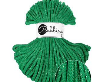 Bobbiny Shiny Jade Green Cotton Cord: 5mm Braided Recycled Cotton (54 yards)