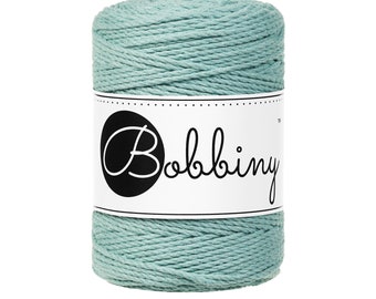 Bobbiny 3ply Duck Egg Blue Baby Macrame cord 1,5 mm, 108 yardas (100 metros) - cuerda de macramé de 3 hebras, cuerda de macramé reciclada certificada