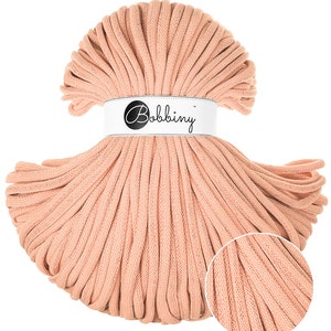 Unicolor Peach Fuzz Bobbiny Jumbo Cotton Cord 9mm, 108 yards (100 meters) - Braided cotton cord, certified recycled cotton cord