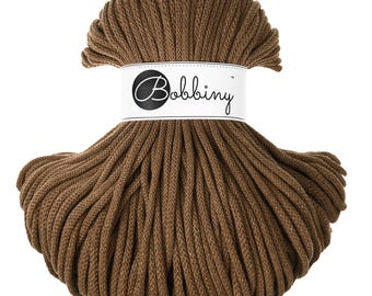 Bobbiny Nut Brown Cotton Cord 5mm, 108 yards (100 meters) - Braided cotton cord, certified recycled cotton cord