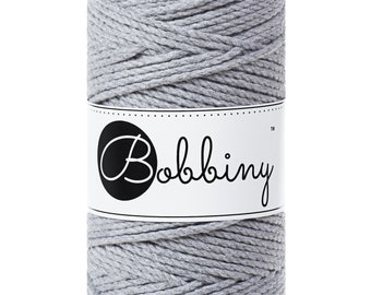 Bobbiny Silver 3ply Macrame Rope 3mm, 108 yards (100 meters) - 3-strand macrame rope, certified recycled macrame rope