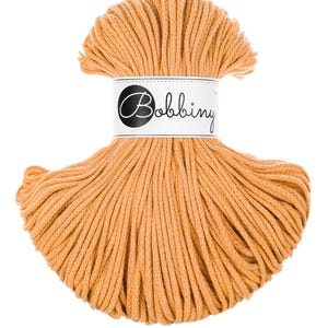 Bobbiny Orange Cotton Cord 3mm, 108 yards (100 meters) - Braided cotton cord, certified recycled cotton cord
