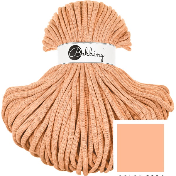 Bobbiny Peach Fuzz Cotton Cord 9mm, 108 yards (100 meters) - Braided cotton cord, certified recycled cotton cord