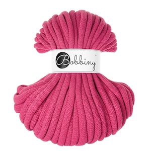 Bobbiny Dopamine Pink Cotton Cord 9mm, 32,8 yards (30 meters) - Braided cotton cord, certified recycled cotton cord