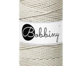 Bobbiny Cashmere Beige Macrame Rope: 3mm Recycled Cotton Cord