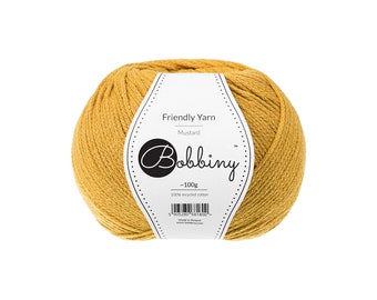 Bobbiny Mustard Friendly Yarn 100g - Braided cotton yarn, certified recycled cotton