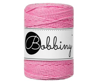 Bobbiny 3ply Bubblegum Pink Baby Macrame cord 1.5mm, 108 yards (100 meters) - 3-strand macrame rope, certified recycled macrame rope
