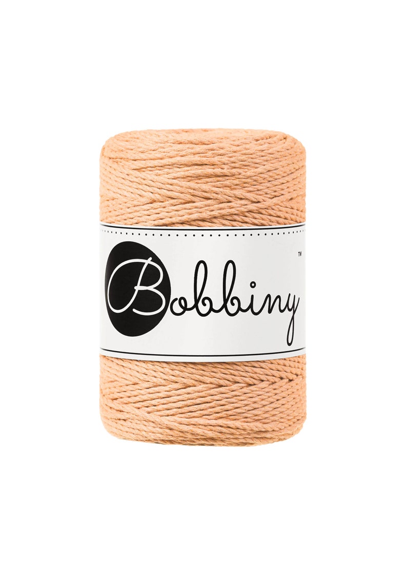 Bobbiny 3ply Peach Fuzz Baby Macrame cord 1.5mm, 108 yards 100 meters 3-strand macrame rope, certified recycled macrame rope image 2