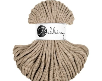 Bobbiny Sand Cotton Cord: 5mm Braided Recycled Cotton (54 yards)