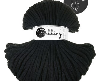Bobbiny Black Cotton Cord 8mm, jumbo soft, 108 yards (100 meters) - Braided cotton cord, certified recycled cotton cord