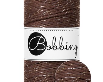 Shiny Chocolate Brown Bobbiny 3mm Macrame Cord: 108 yds Single Twist Recycled Cotton