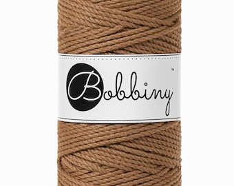 Bobbiny Caramel 3ply Macrame Rope 3mm, 108 yards (100 meters) - 3-strand macrame rope, certified recycled macrame rope