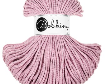 Bobbiny Dusty Rose Cotton Cord 3mm, 108 yards (100 meters) - Braided cotton cord, certified recycled cotton cord