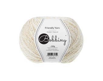 Bobbiny Golden Natural Friendly Yarn 100g - Braided cotton yarn, certified recycled cotton