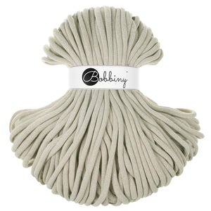Pale Olive Bobbiny Jumbo Cotton Cord 9mm, 108 yards (100 meters) - Braided cotton cord, certified recycled cotton cord