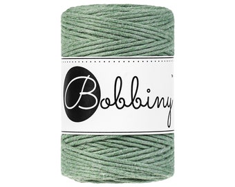 Bobbiny Eucaliptus Green 1.5mm Baby Macrame cord, 108 yards (100 meters) - Single twist macrame cord, certified recycled macrame cord