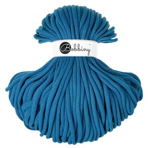 Dopamine Blue Bobbiny Jumbo Cotton Cord 9mm, 108 yards (100 meters) - Braided cotton cord, certified recycled cotton cord