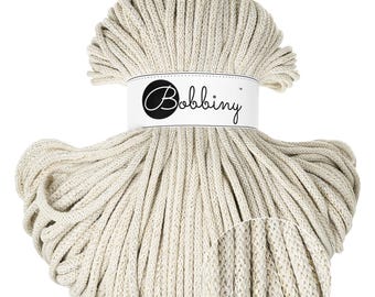 Bobbiny Shiny Cashmere Beige Cotton Cord: 5mm Braided Recycled Cotton (108 yards)