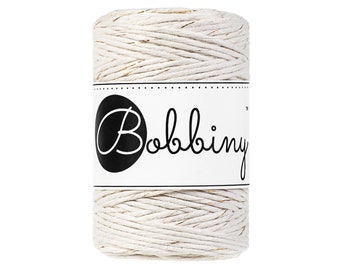 Bobbiny Golden Natural 1.5mm Baby Macrame cord, 108 yards (100 meters) - Single twist macrame cord, certified recycled macrame cord