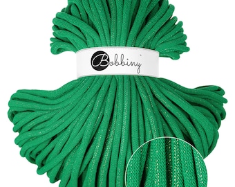Shiny Jade Green Bobbiny Jumbo Cotton Cord 9mm, 108 yards (100 meters) - Braided cotton cord, certified recycled cotton cord