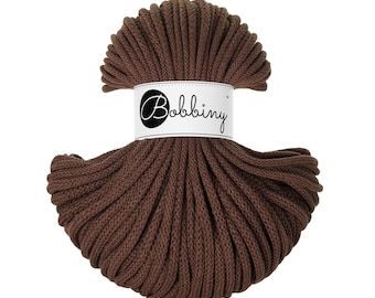Bobbiny Chocolate Brown Cotton Cord 5mm,54 yards (50 meters) - Braided cotton cord, certified recycled cotton cord