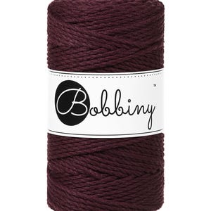 Bobbiny Burgundy corda di macrame 100m 3mm 3ply - attorcigliata corda di macrame