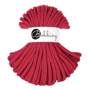 Bobbiny Classic Red Cotton Cord 9mm, 32,8 yards (30 meters) - Braided cotton cord, certified recycled cotton cord
