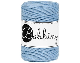 Bobbiny Perfect Blue 1.5mm Baby Macrame cord, 108 yards (100 meters) - Single twist macrame cord, certified recycled macrame cord