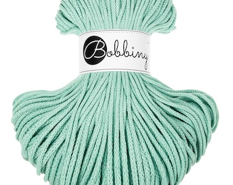 Bobbiny Jelly Mint Cotton Cord 3mm, 108 yards (100 meters) - Braided cotton cord, certified recycled cotton cord