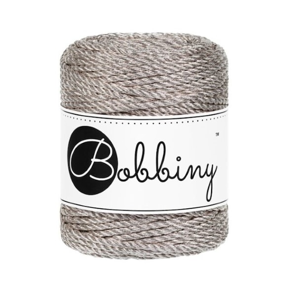 Bobbiny Metallic Platinum 3ply Macrame Rope 3mm, 54 yards (50 meters) - 3-strand macrame rope, certified recycled macrame rope