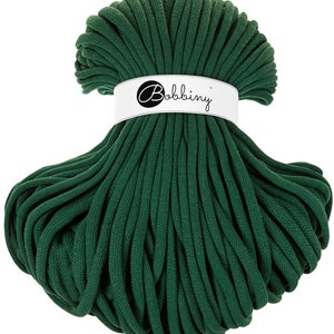 Pine Green Bobbiny Jumbo Cotton Cord 9mm 108 yards (100 meters) - Braided cotton cord, certified recycled cotton cord