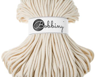 5mm Bobbiny Cotton Cord 108 yards (100 meters) - Natural; macrame cord, chunky yarn, cotton rope
