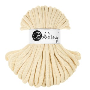 Bobbiny Butter Yellow Cotton Cord 9mm, 32,8 yards (30 meters) - Braided cotton cord, certified recycled cotton cord
