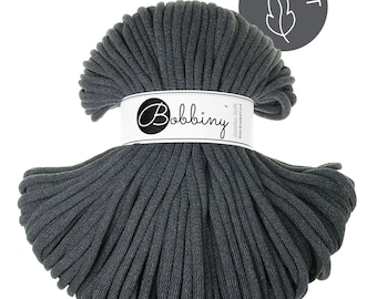 Bobbiny Charcoal Cotton Cord 8mm, jumbo soft, 108 yards (100 meters) - Braided cotton cord, certified recycled cotton cord