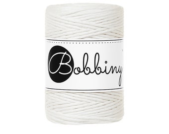 Bobbiny Off White 1.5mm Baby Macrame cord, 108 yards (100 meters) - Single twist macrame cord, certified recycled macrame cord