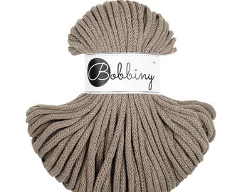 Bobbiny Coffee Cotton Cord: 5mm Braided Recycled Yarn