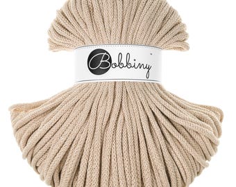Cordón de algodón Bobbiny color beige cálido: algodón reciclado trenzado de 5 mm (108 yardas)