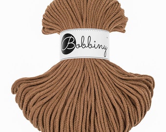 Bobbiny Caramel Cotton Cord 3mm, 108 yards (100 meter) - Gevlochten katoenen koord, gecertificeerd gerecycled katoenen koord