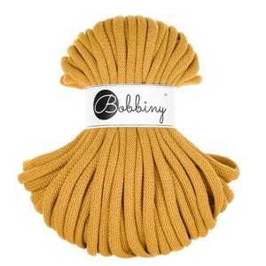 Bobbiny Mustard Cotton Cord 9mm, 32,8 yards (30 meters) - Braided cotton cord, certified recycled cotton cord