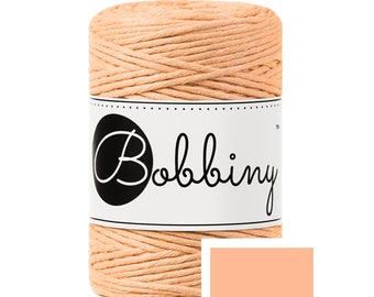 Bobbiny Peach Fuzz 1,5 mm Baby Macrame cord, 108 yardas (100 metros) - Cordón de macramé de un solo giro, cordón de macramé reciclado certificado